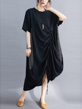Loose Striped Split-Joint Thin Drawstring Long Dress
